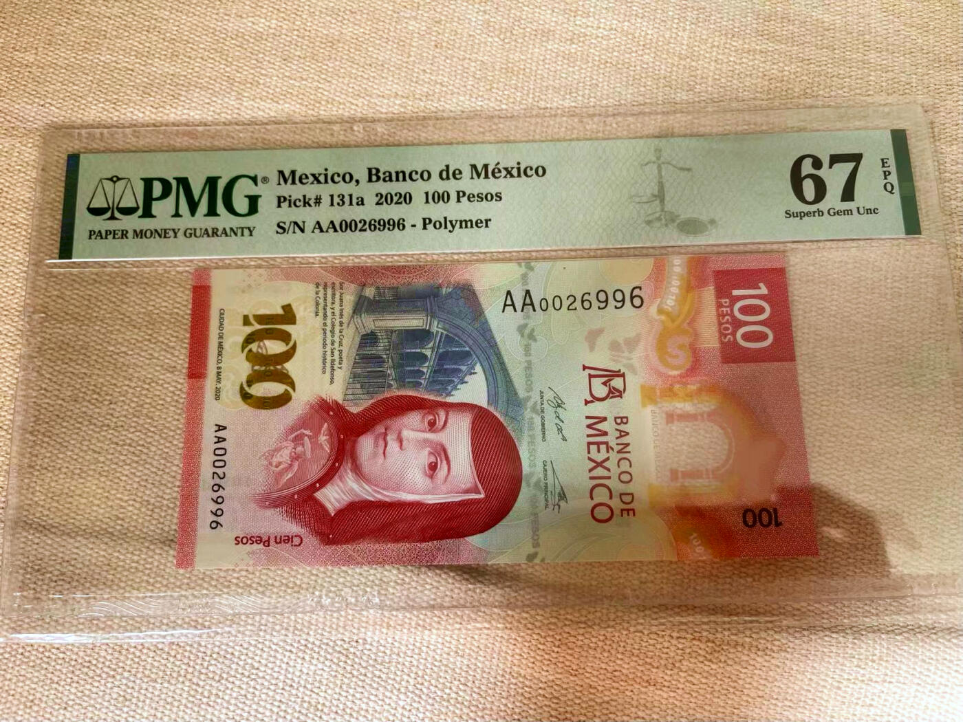 【Blue Auction】✨世界纸币精拍第502期【精】 【AA冠获奖钞 无47】墨西哥 2020年100比索 PMG67EPQ 高分