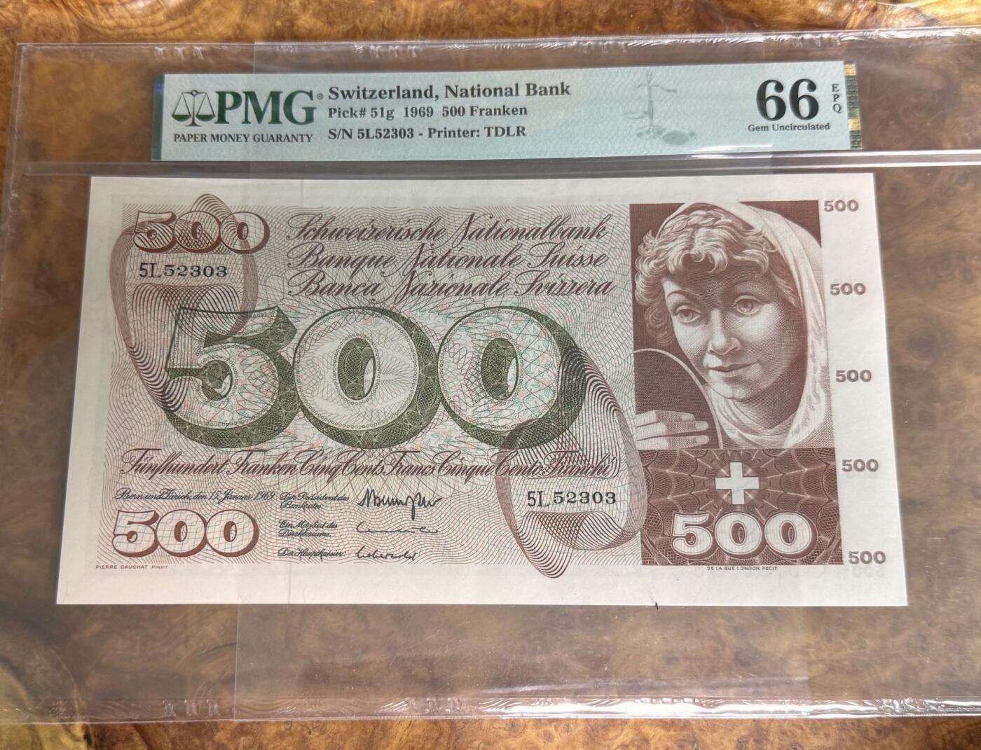 Chase Auction 第30期 - - 外钞、民国钞和人民币混合场！ 1969年瑞士500法郎，PMG66！