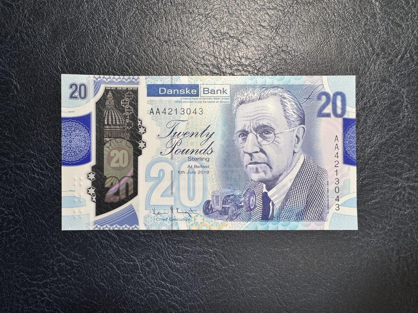 收藏联盟Quantum Auction 第360期拍卖  北爱尔兰丹斯克银行2019年20镑首发AA冠 品相全新UNC