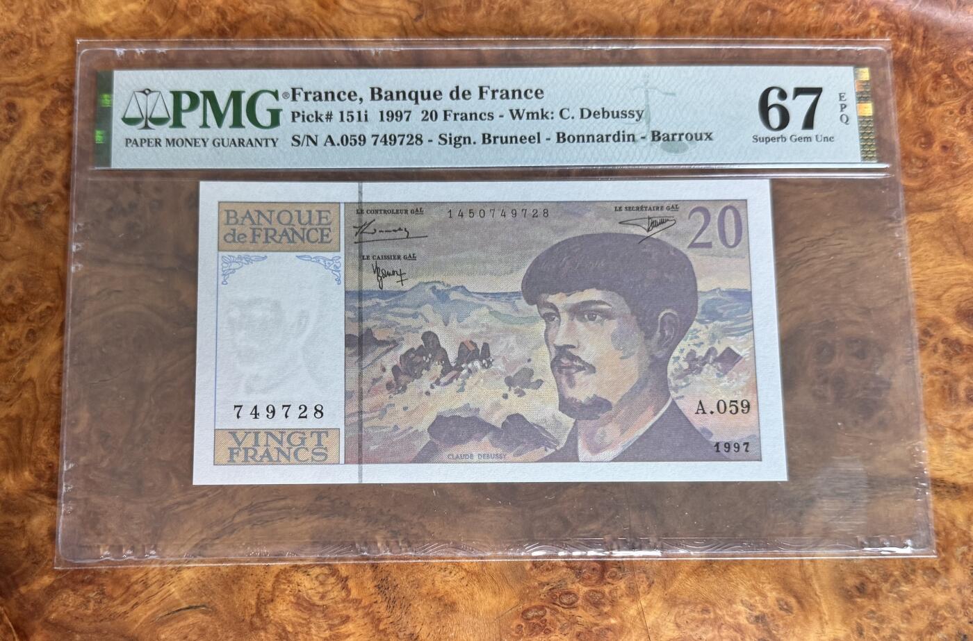 Chase Auction 第30期 - - 外钞、民国钞和人民币混合场！ 1997年法国20法郎，PMG67！
