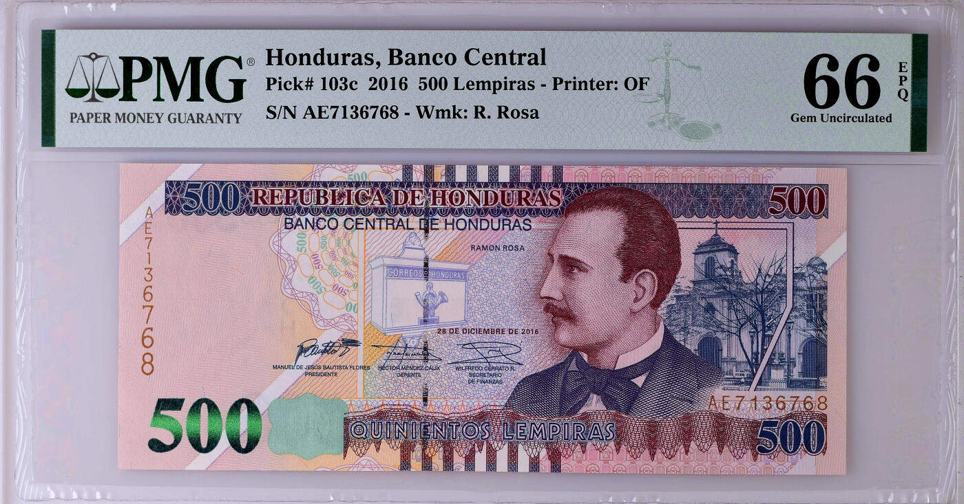 【Blue Auction】✨世界纸币精拍第502期【精】 洪都拉斯 2016年500伦皮拉 PMG66EPQ 