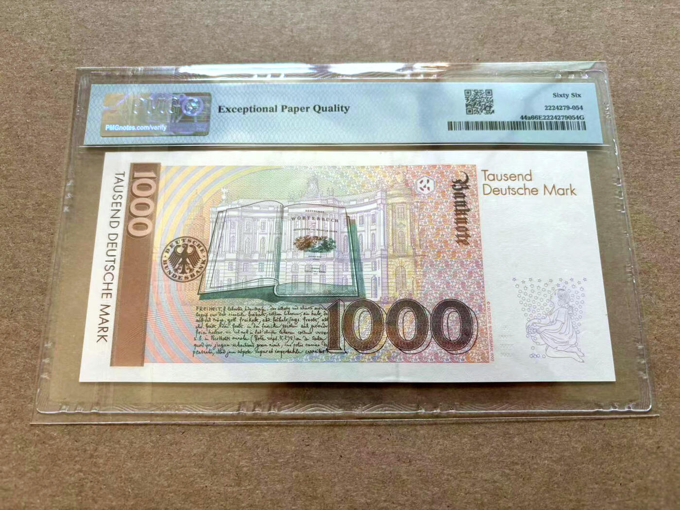 【Blue Auction】✨世界纸币精拍第502期【精】  【非常稀少AAA冠】德国 1991年1000马克 格林兄弟 PMG66EPQ 