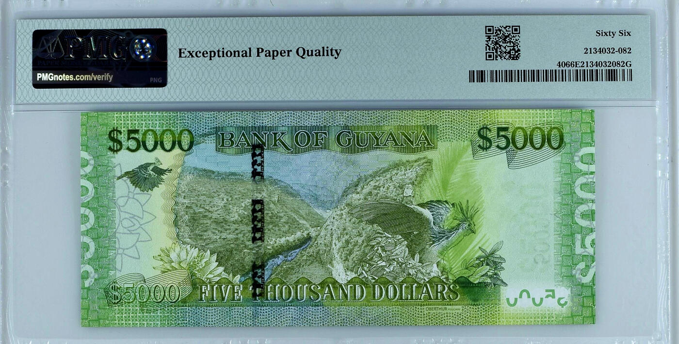【Blue Auction】✨世界纸币精拍第502期【精】 【AA冠千位小号无47】圭亚那 2013年5000元 PMG66EPQ 