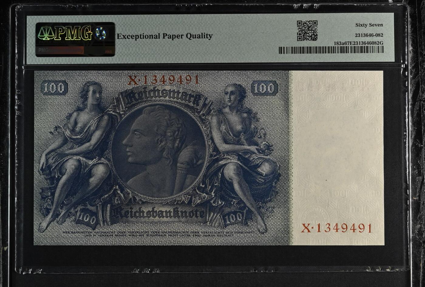 蝶之物语  第三期【精】 【X1349491】1935年德国100马克  PMG 67 E  冠军分