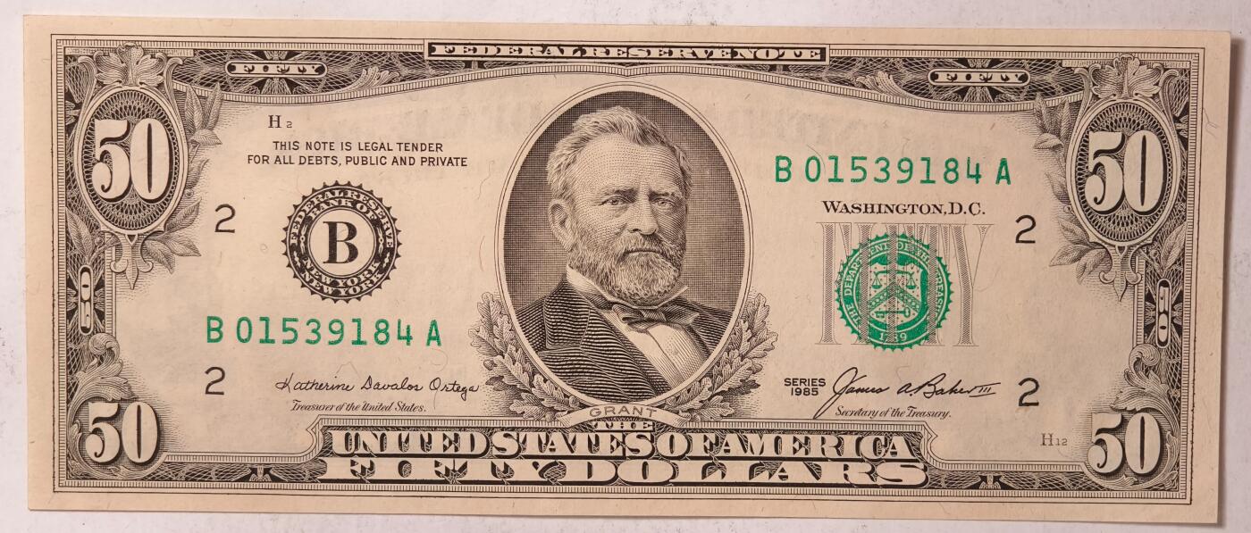 紫瑗钱币——第381期拍卖——纸币场 美国 1985年 B版 无序列 尤里西斯·辛普森·格兰特 大头版 50美元 UNC
