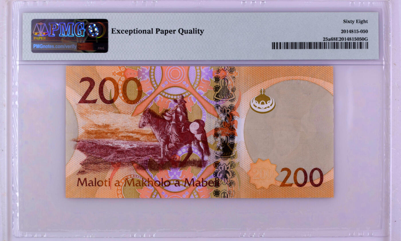 【Blue Auction】✨世界纸币精拍第502期【精】 【AA冠千位小号 冠军分】莱索托 2015年200马洛提 PMG68EPQ 超高分