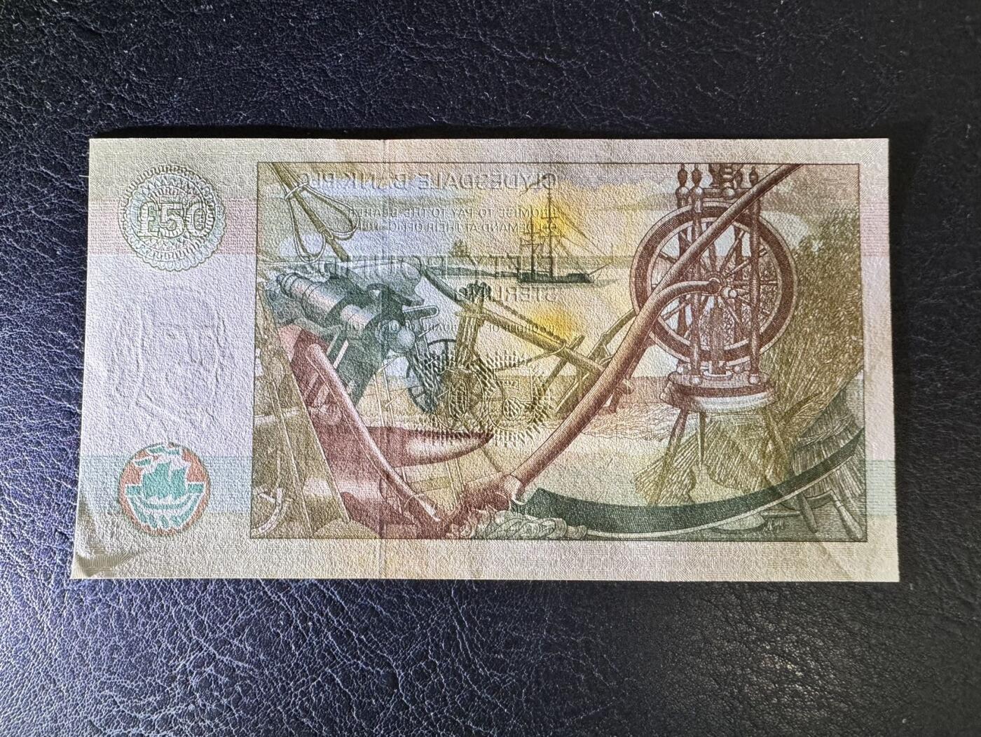 收藏联盟Quantum Auction 第360期拍卖  苏格兰克莱斯戴尔银行2006年50镑  品相UNC-  票面有道很长的压痕