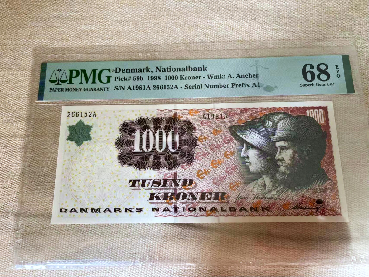 【Blue Auction】✨世界纸币精拍第502期【精】 【无47 AAA】丹麦 1998年1000克朗 浮雕板最高值 PMG68EPQ 超高分