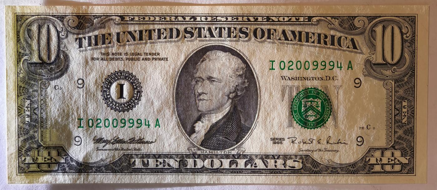 紫瑗钱币——第381期拍卖——纸币场 美国 1995年 I版 无序列 亚历山大·汉密尔顿 10美元 小头版 UNC