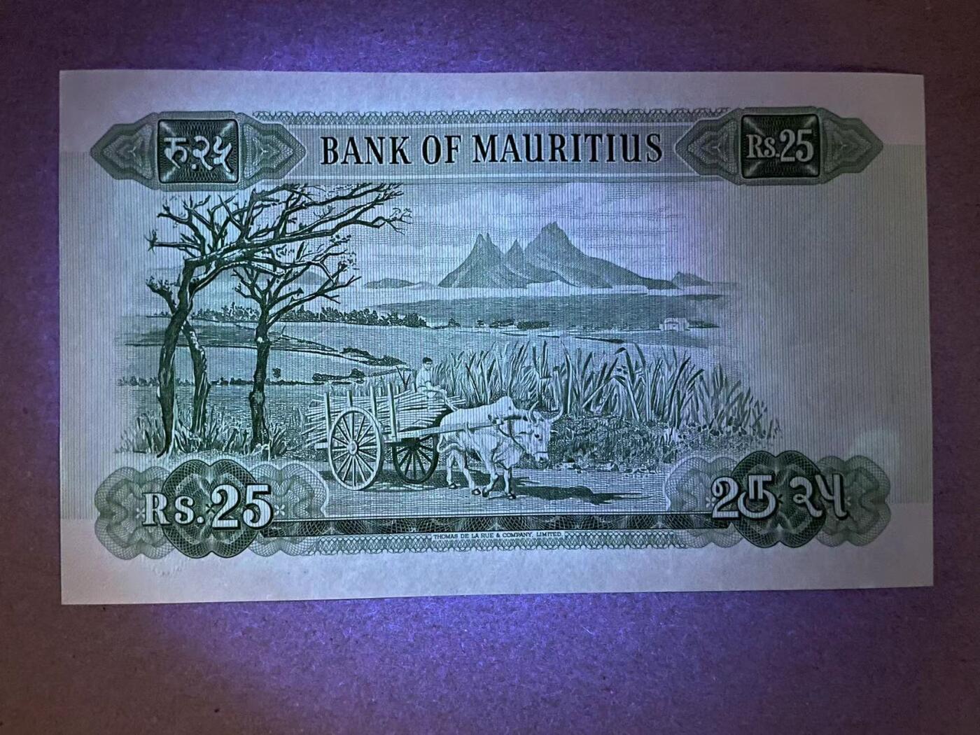 【Blue Auction】✨世界纸币精拍第502期【精】 【88尾无47】毛里求斯 1967年25卢比 戎装女王 UNC-