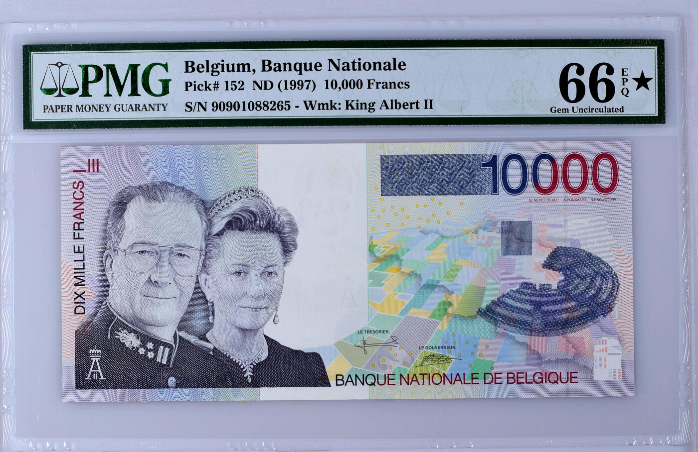 【Blue Auction】✨世界纸币精拍第502期【精】 【无47 带星少见】比利时 1997年10000法郎 阿贝尔二世国王夫妇 PMG66EPQ星星