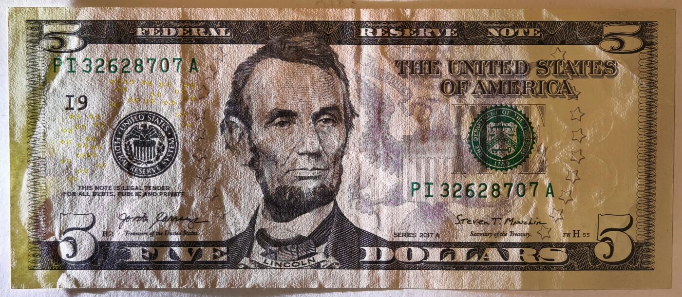 紫瑗钱币——第381期拍卖——纸币场 美国 2017年 I版 A序列 亚伯拉罕·林肯 5美元 彩色版 AU