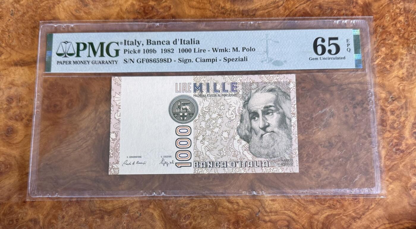 Chase Auction 第30期 - - 外钞、民国钞和人民币混合场！ 1982年意大利1000里拉，PMG65！
