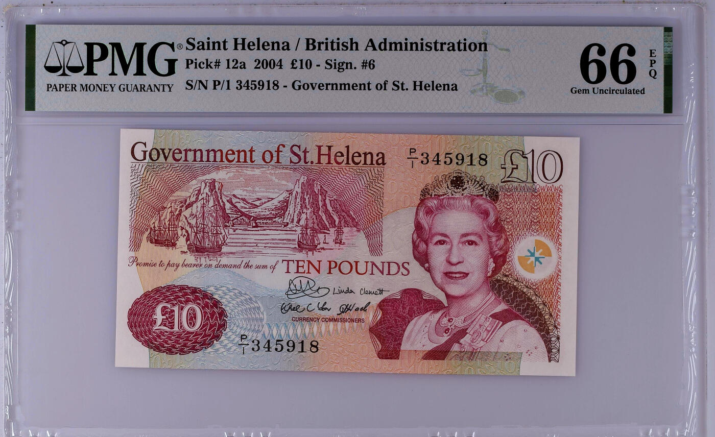 【Blue Auction】✨世界纸币精拍第502期【精】 【P/1首发冠】圣赫勒拿 2004年10镑 女王 PMG66EPQ 