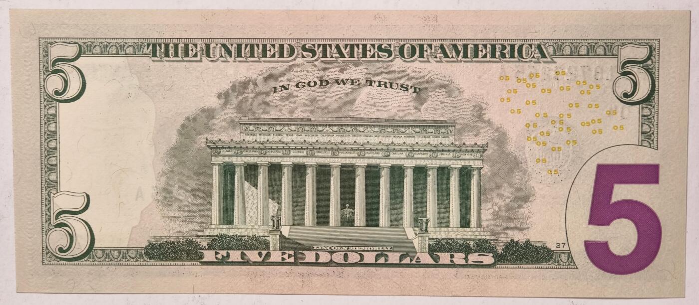 紫瑗钱币——第381期拍卖——纸币场 美国 2017 D版 A序列 亚伯拉罕·林肯 5美元 彩色版 UNC