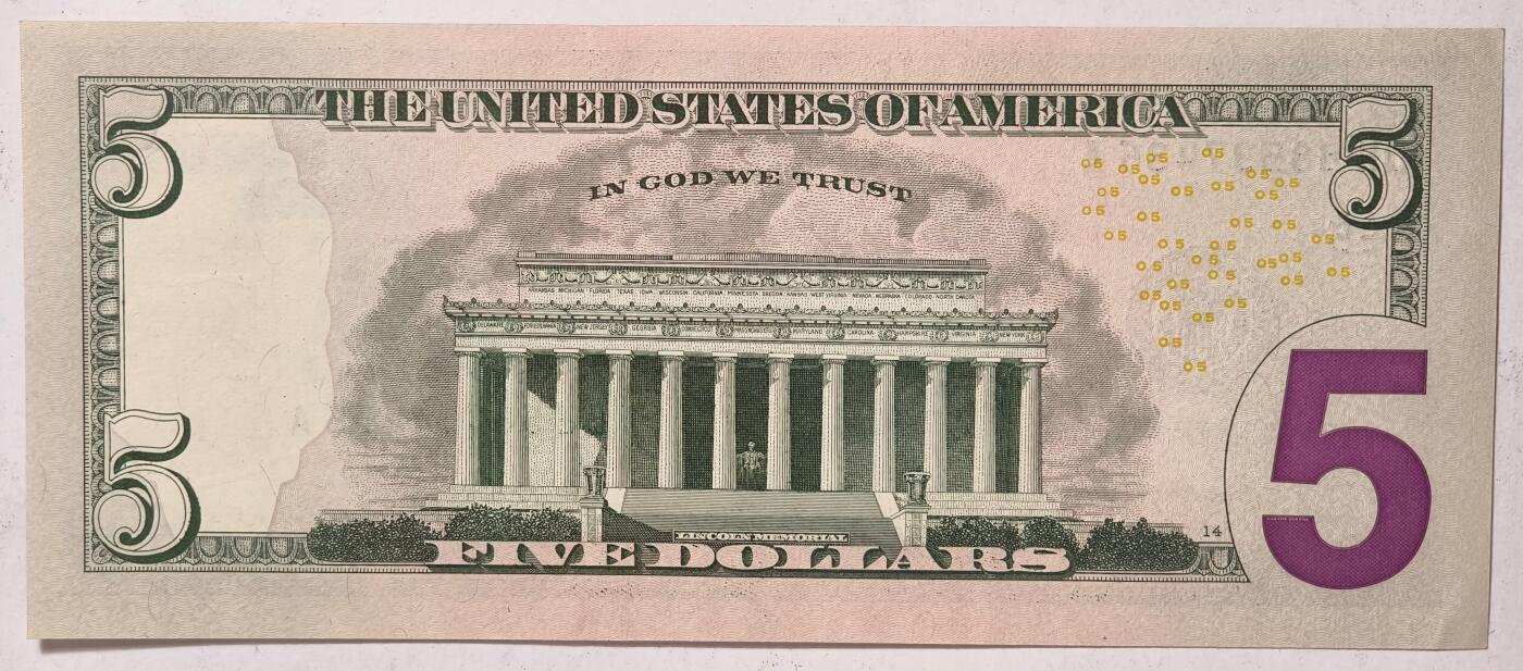 紫瑗钱币——第381期拍卖——纸币场 美国 2021年 E版 无序列 亚伯拉罕·林肯 5美元 彩色版 UNC