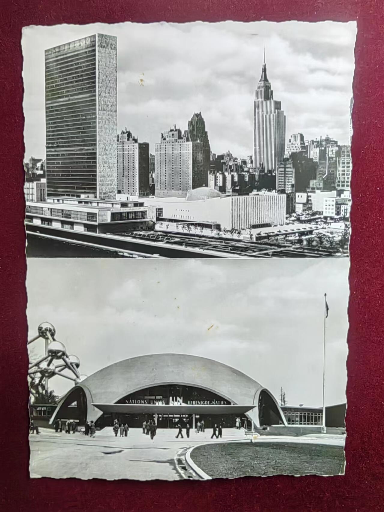 联合阁邮币社™ ——“多国明信片专场” 1958年联合国连体明信片 带专员签名