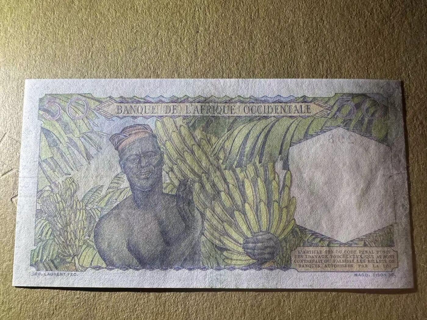 【Blue Auction】✨世界纸币精拍第502期【精】 【无47】法属西非 1953年50法郎 XF-AU品相