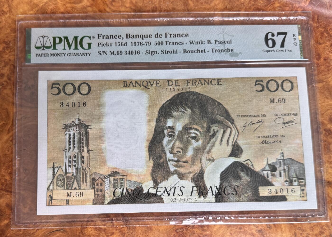 Chase Auction 第30期 - - 外钞、民国钞和人民币混合场！ 1976年法国500法郎，PMG67！