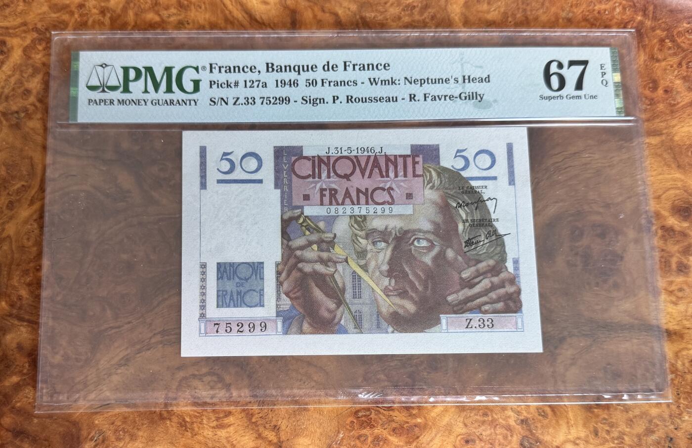 Chase Auction 第30期 - - 外钞、民国钞和人民币混合场！ 1946年法国50法郎，PMG67！