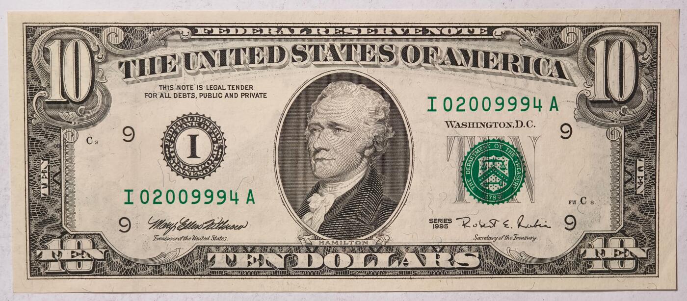 紫瑗钱币——第381期拍卖——纸币场 美国 1995年 I版 无序列 亚历山大·汉密尔顿 10美元 小头版 UNC