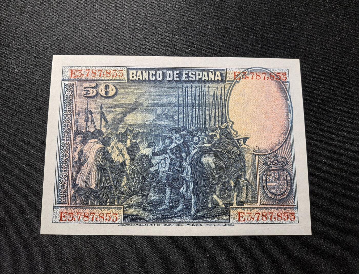 收藏联盟Quantum Auction 第360期拍卖  西班牙1928年50比塞塔 品相UNC -  点钞痕