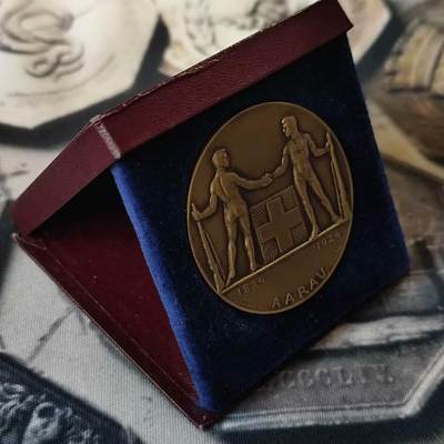 欧洲章牌艺术 周五九点 瑞士射击节百年铜章1924原盒