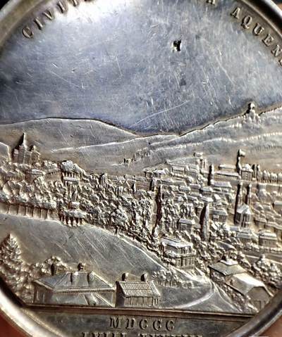 欧洲章牌艺术 周五九点 少见品种1883年德国巴登城市景观大银章