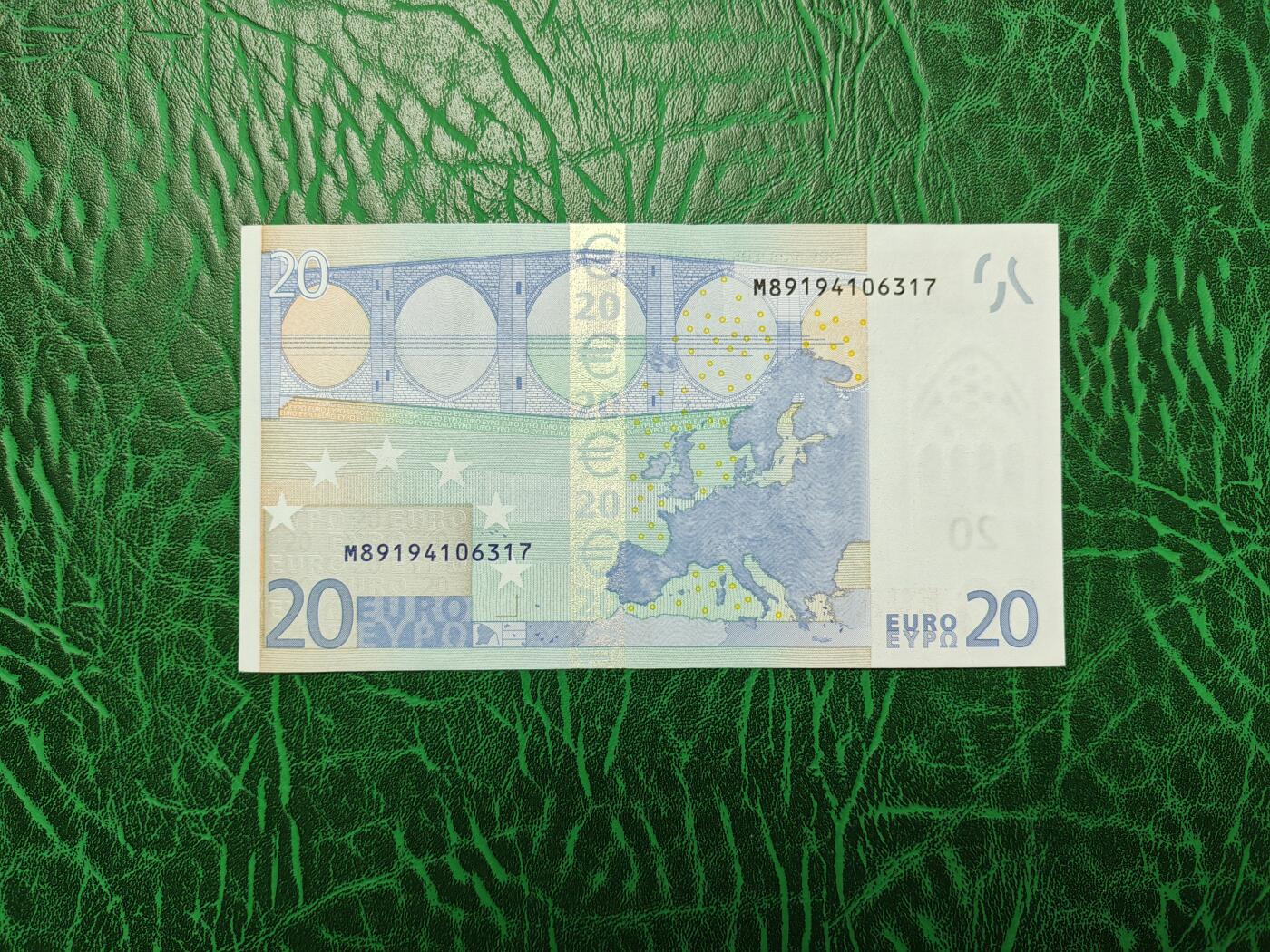 欧盟Euro 2002版 20欧元 纸币 三签 M冠葡萄牙版  全新UNC