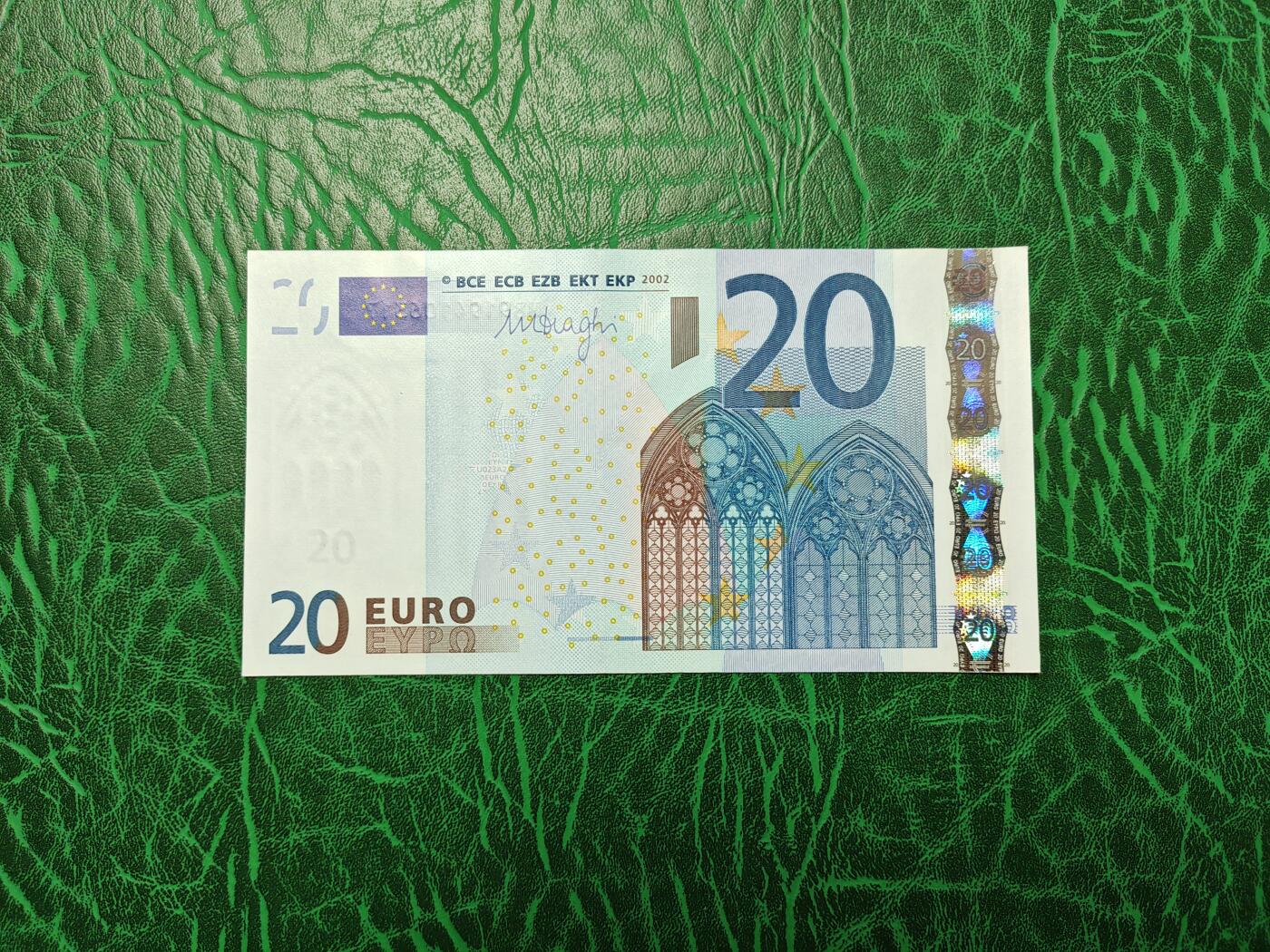 欧盟Euro 2002版 20欧元 纸币 三签 M冠葡萄牙版  全新UNC