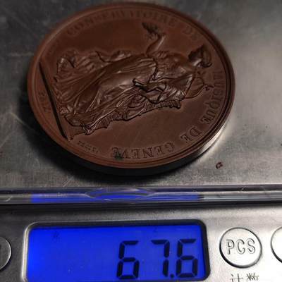 欧洲章牌艺术 周五九点 瑞士音乐节巧克力色铜章 高浮雕，1900前后