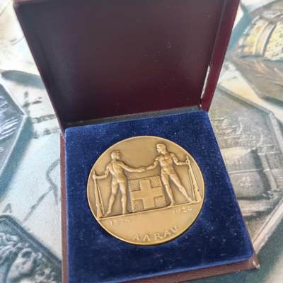 欧洲章牌艺术 周五九点 瑞士射击节百年铜章1924原盒