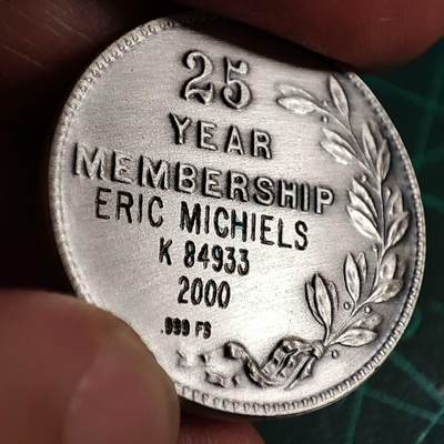 欧洲章牌艺术 周五九点 阿拉丁神灯小银章 美国钱币学会25周年纪念银章12.2克