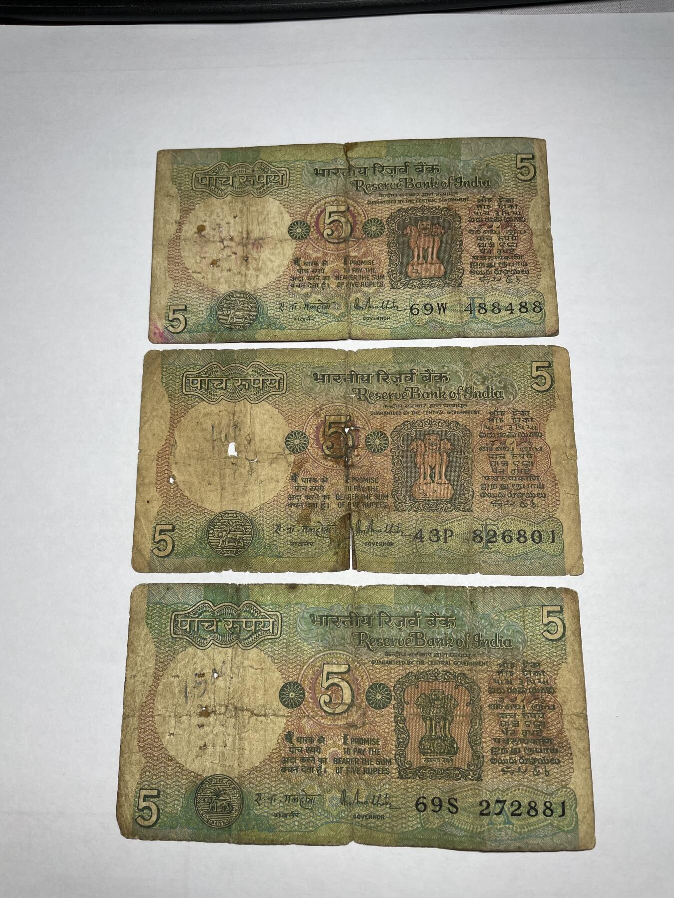 2024年集古藏今外币拍卖第十期-第10场—（总第100拍-纸币专场），本期拍完结算一次，发货时间为2-3天，发货完成后继续新的一期拍卖。 印度5卢比3张