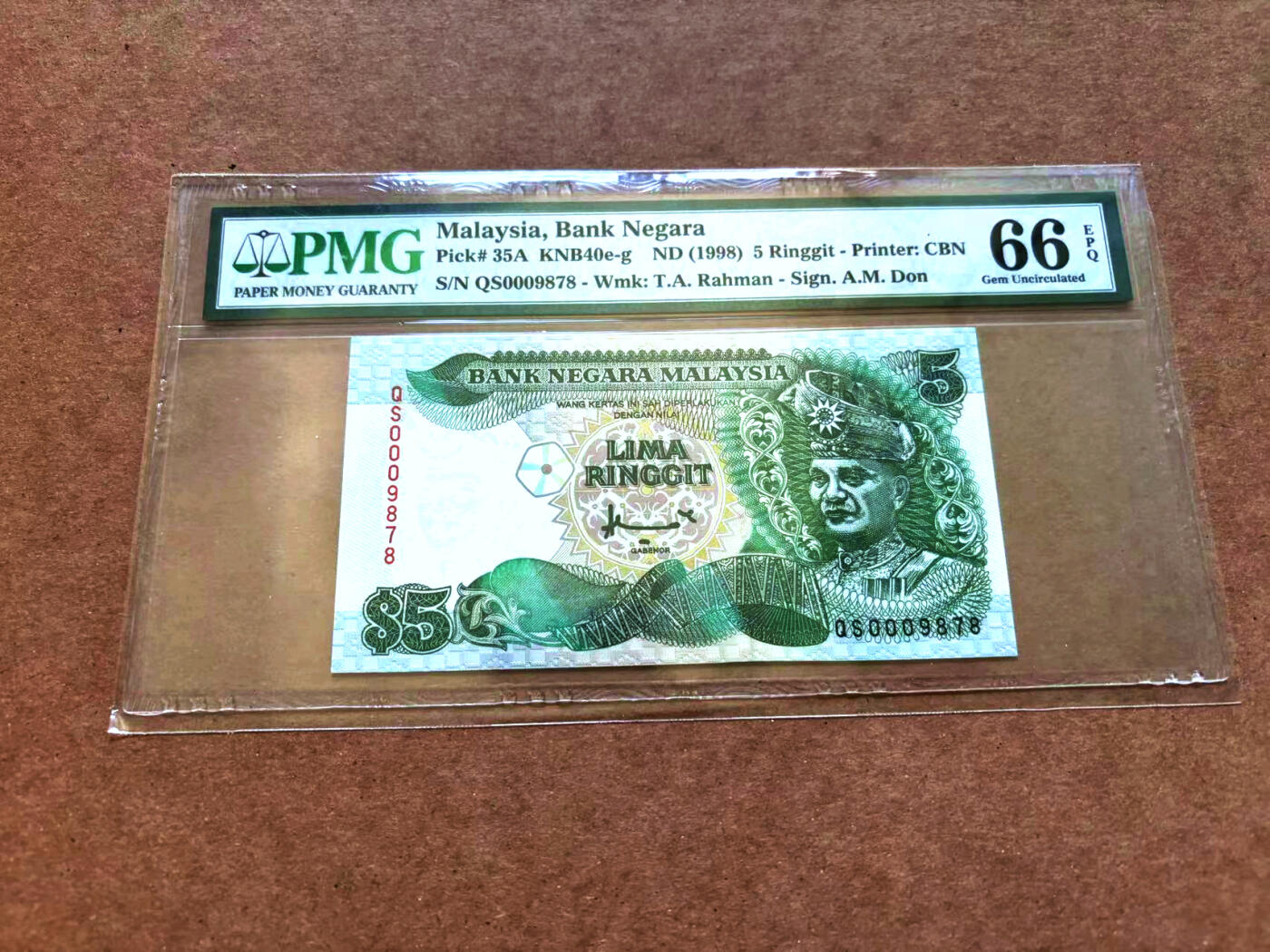 【Blue Auction】✨世界纸币精拍第503期【精】 【千位小号】马来西亚 1998年5林吉特 PMG66EPQ