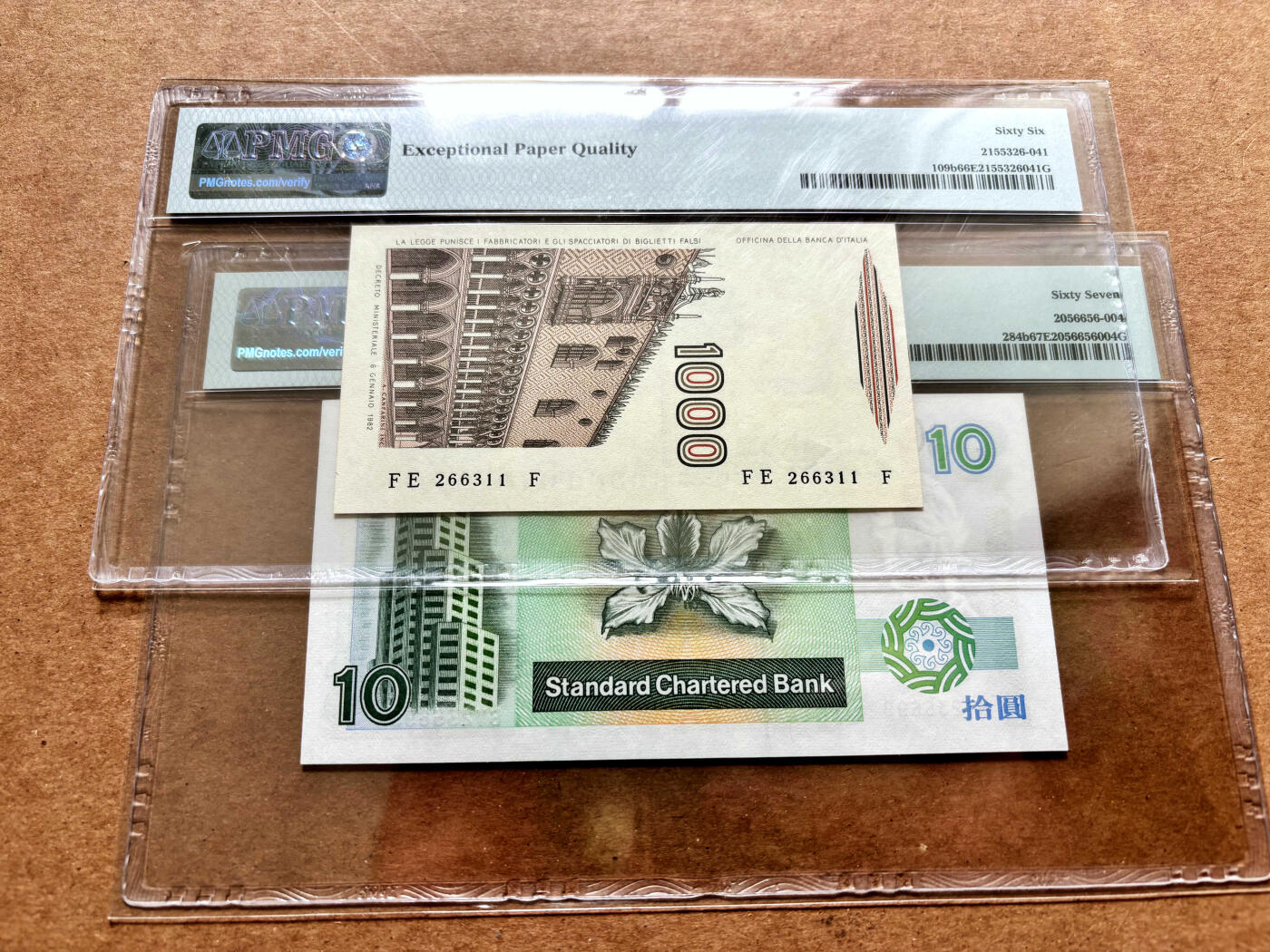 【Blue Auction】✨世界纸币精拍第503期【精】 【一组2张 无47】香港 渣打 1994年10元 PMG67EPQ&意大利 1982年1000里拉 PMG66EPQ 