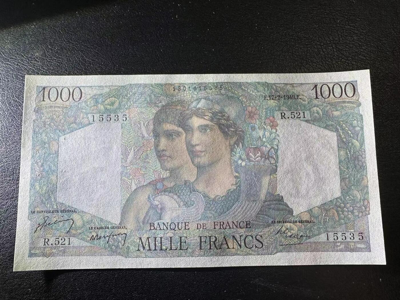 【Blue Auction】✨世界纸币精拍第503期【精】 【无47】法国 1949年1000法郎 UNC-针孔 