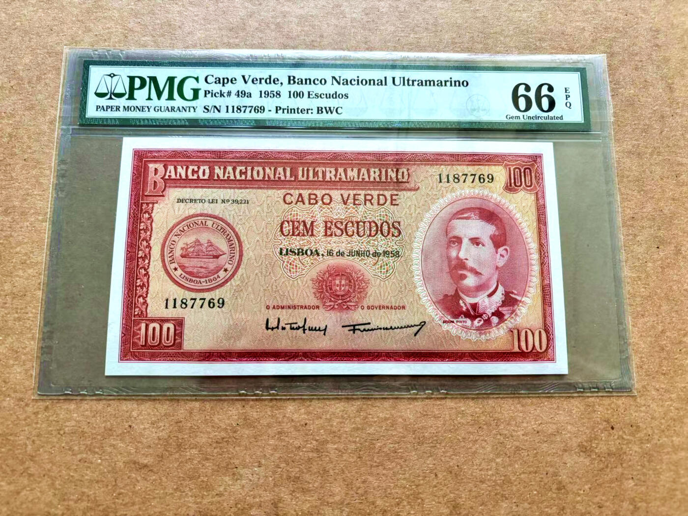 【Blue Auction】✨世界纸币精拍第503期【精】 佛得角 1958年100埃斯库多 BWC出品 PMG66EPQ  