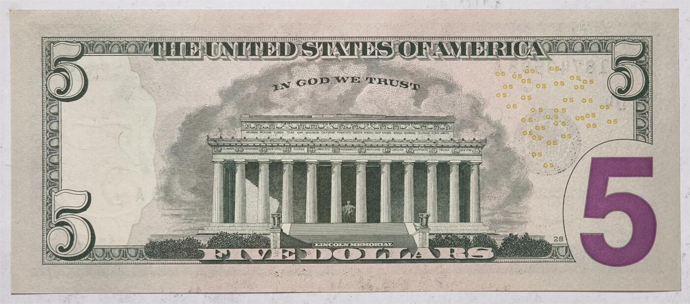 紫瑗钱币——第383期拍卖——纸币场 美国 2017年 D版 A序列 亚伯拉罕·林肯 5美元 彩色版 UNC