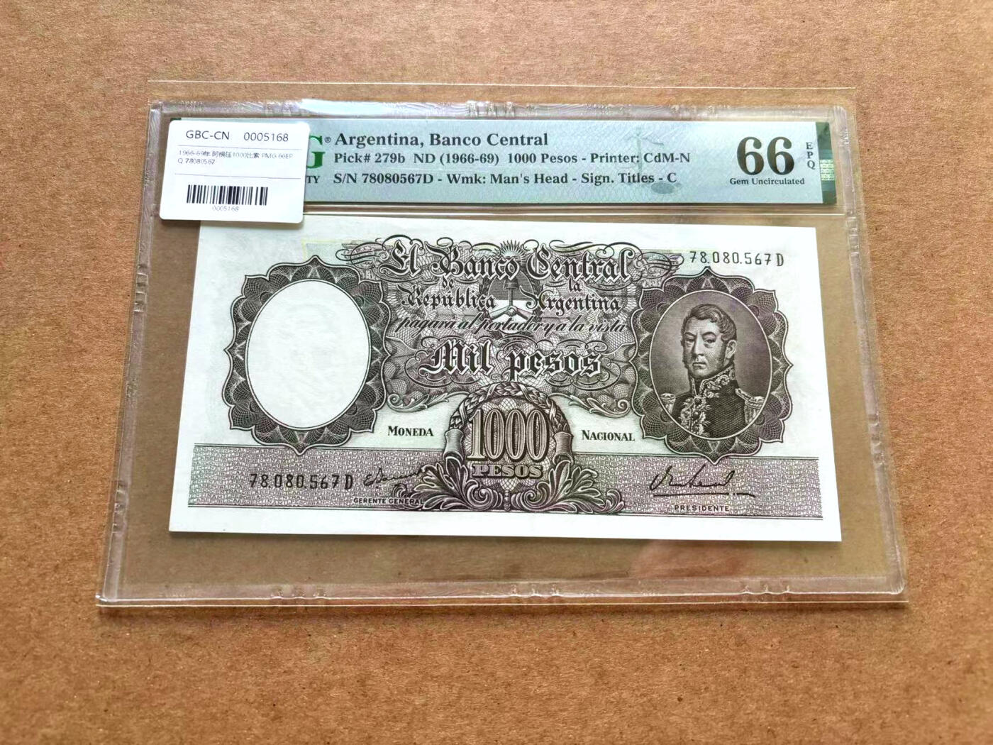 【Blue Auction】✨世界纸币精拍第503期【精】 阿根廷 1966-69年1000比索 高值 PMG66EPQ 