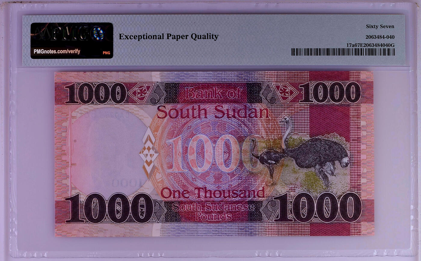 【Blue Auction】✨世界纸币精拍第503期【精】 【666豹子号】南苏丹 2020年100镑  PMG67EPQ 高分