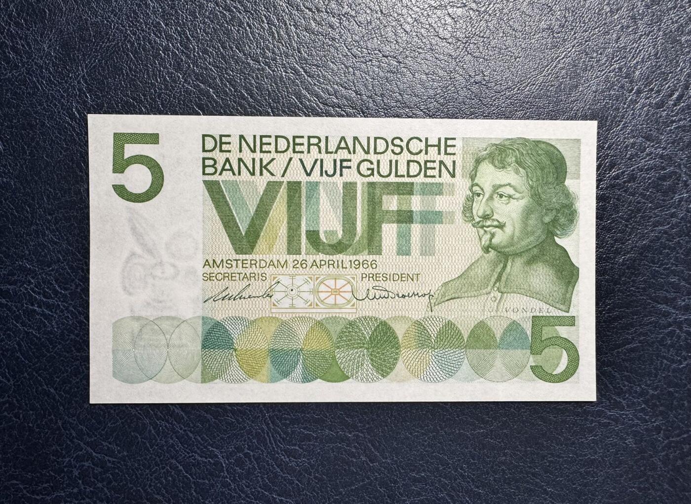 收藏联盟Quantum Auction 第360期拍卖  荷兰1966年5盾 品相全新UNC 诗人 冯德尔