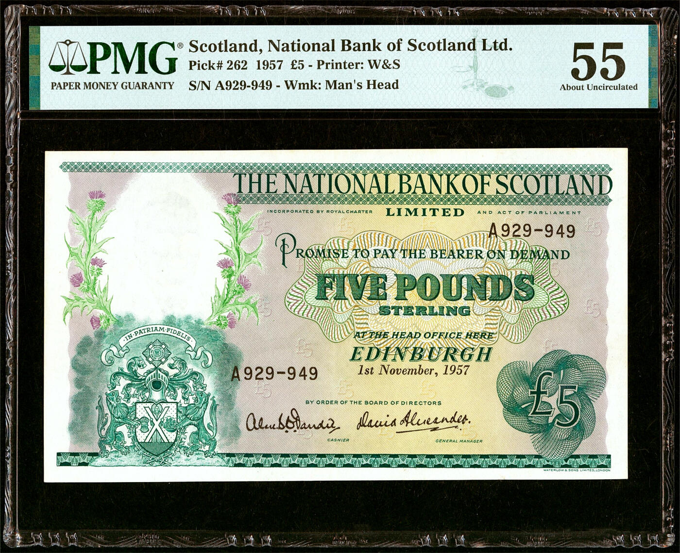 【Blue Auction】✨世界纸币精拍第503期【精】 苏格兰 1957年5镑 桥版 PMG55 设计精美 清新耐看