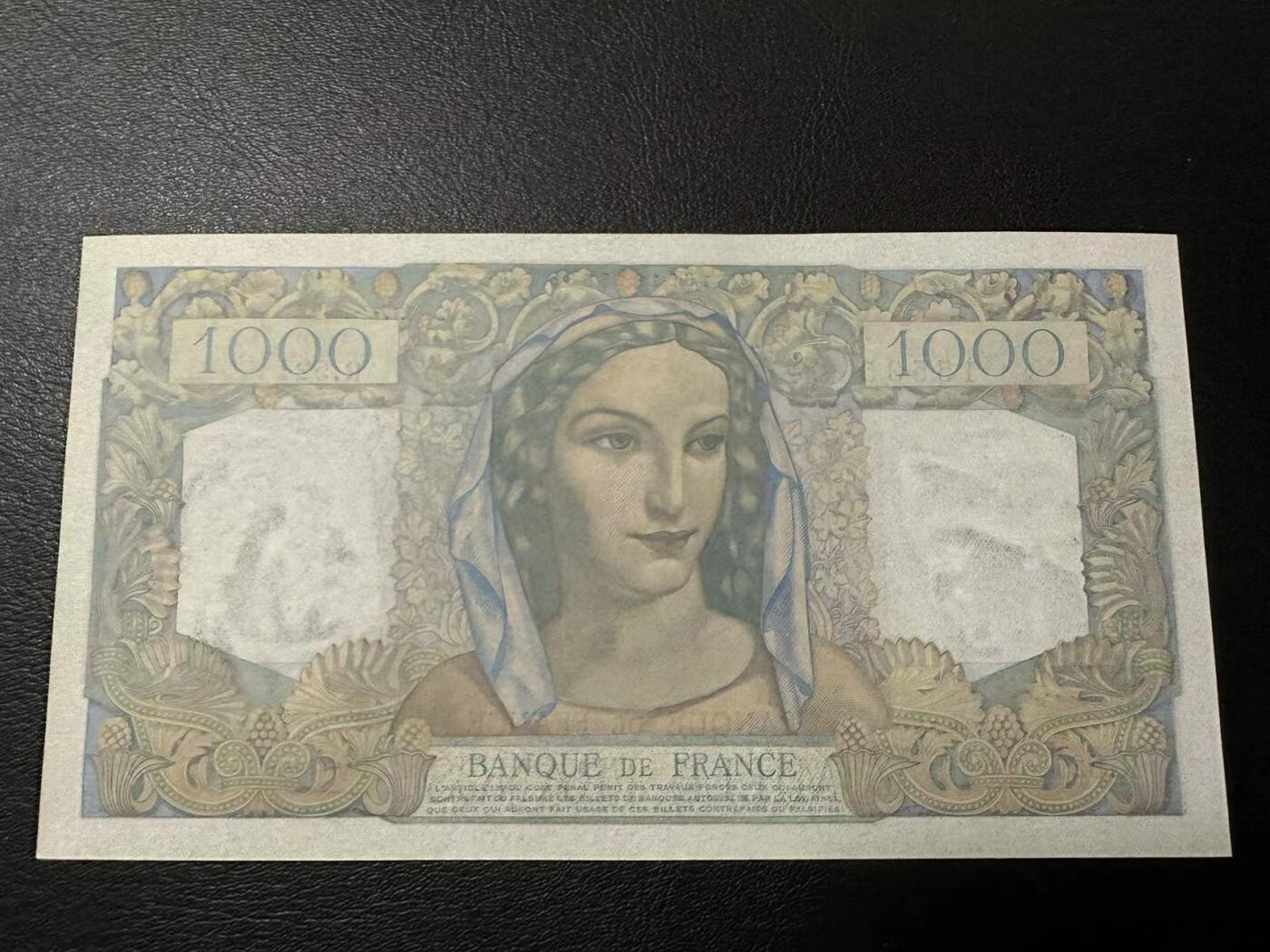 【Blue Auction】✨世界纸币精拍第503期【精】 【无47】法国 1949年1000法郎 UNC-针孔 