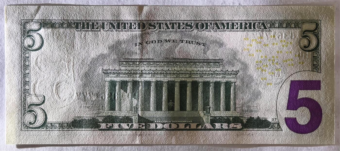 紫瑗钱币——第383期拍卖——纸币场 【豹子号7】美国 2017年 D版 A序列 亚伯拉罕·林肯 5美元 彩色版 UNC 豹子号