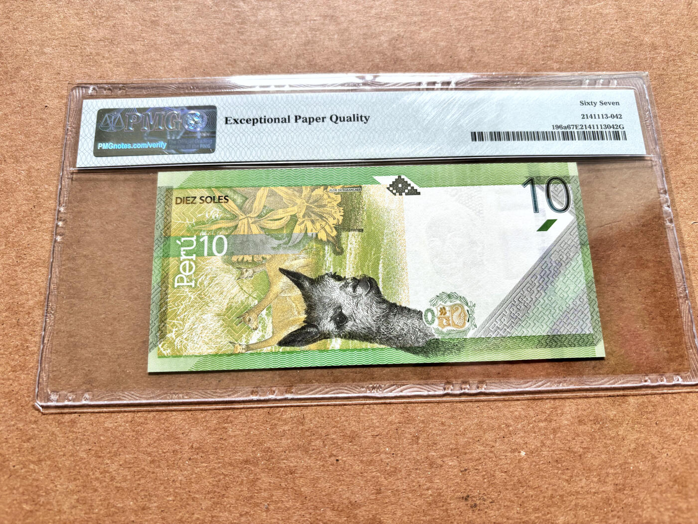 【Blue Auction】✨世界纸币精拍第503期【精】 【AA冠倒置号】秘鲁 2019年10索尔 PMG67EPQ 高分