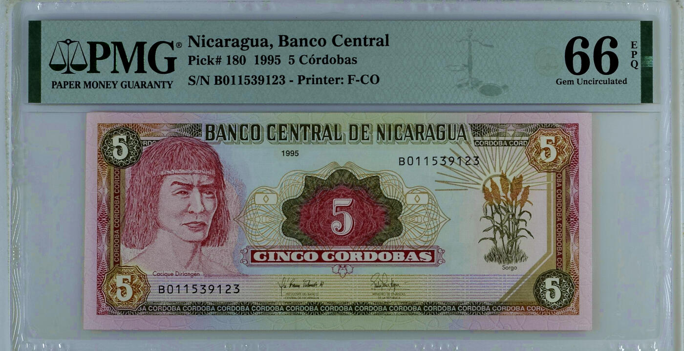 【Blue Auction】✨世界纸币精拍第503期【精】 【无47】尼加拉瓜 1995年5科多巴 PMG66EPQ 