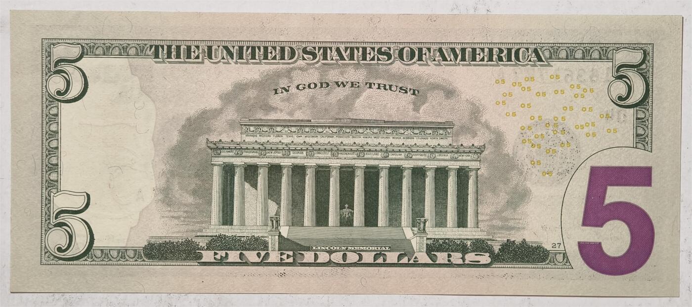 紫瑗钱币——第383期拍卖——纸币场 【豹子号7】美国 2017年 D版 A序列 亚伯拉罕·林肯 5美元 彩色版 UNC 豹子号
