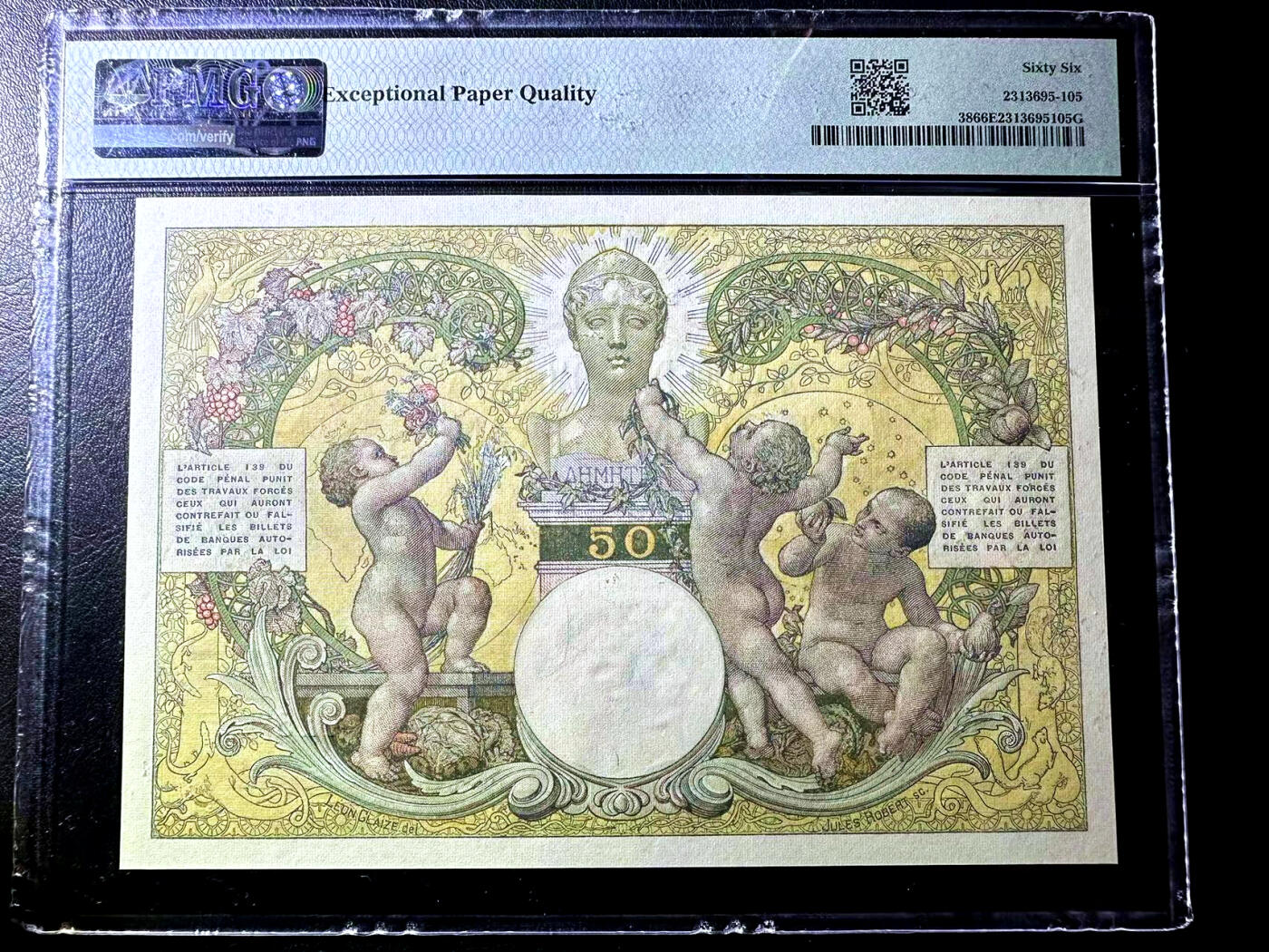 【Blue Auction】✨世界纸币精拍第503期【精】   【无47 亚军分】马达加斯加 1937-47年50法郎 罗马神话中的智慧、战争、月亮女神Minerva被孩童围绕 悦目生动 这种设计仅见该张纸币 PMG66EPQ 顶级品相 法属玩家不可错过