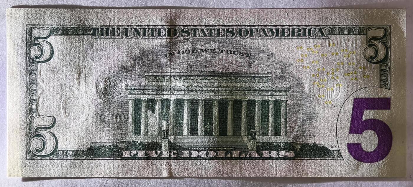 紫瑗钱币——第383期拍卖——纸币场 【双尾9】美国 2017年 D版 A序列 亚伯拉罕·林肯 5美元 彩色版 UNC